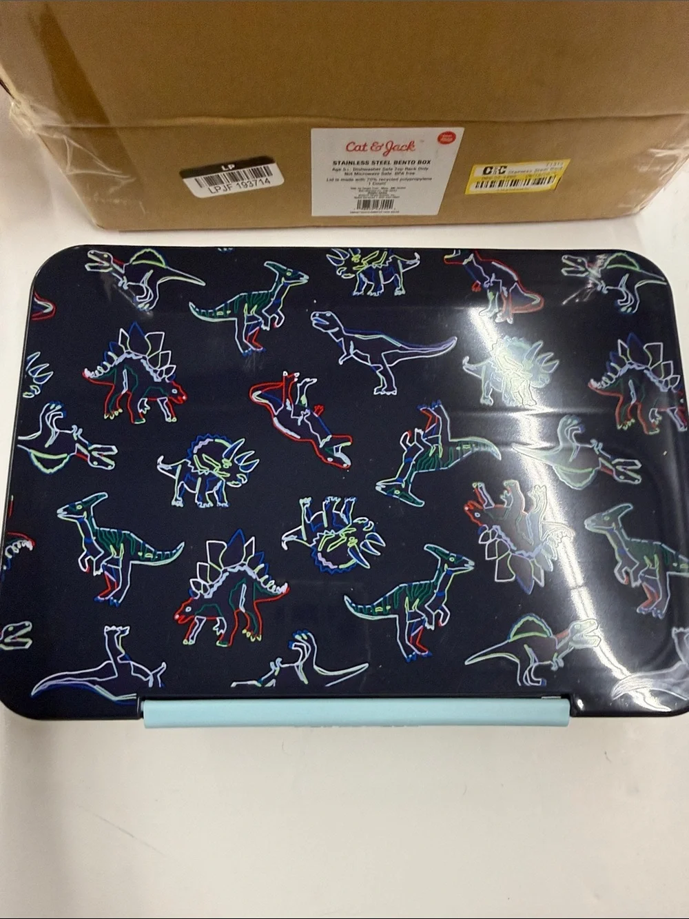 NEW Cat & Jack Navy Dino Pattern Bento Box Lunch Box